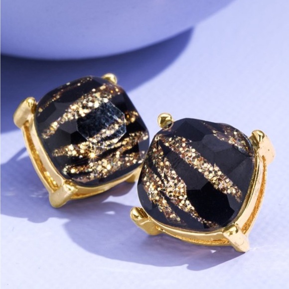 NWT! Glass Faucet Gold Zebra Sparkle Bling Sensitive Earrings - Picture 1 of 4